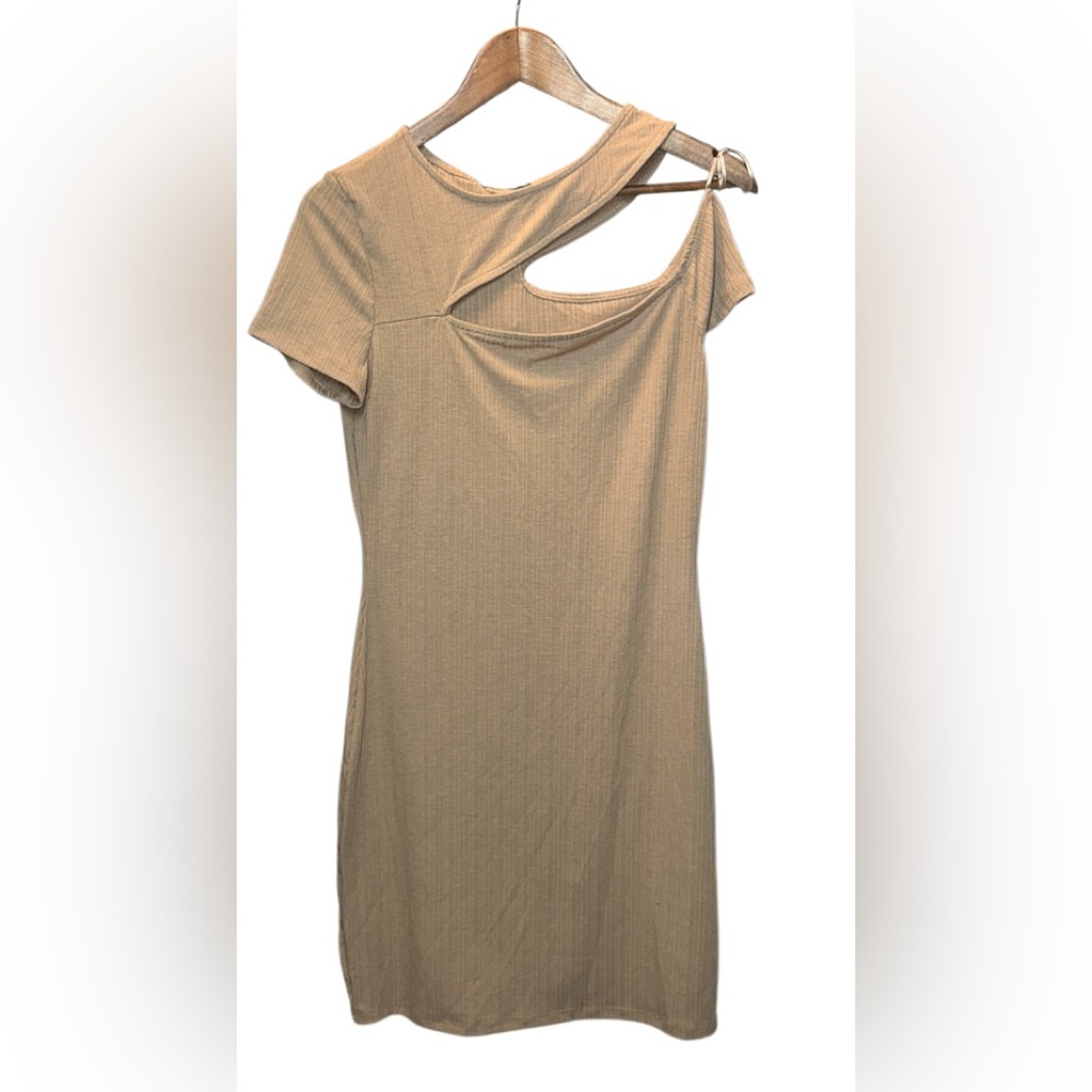 Good Luck Gem One Shoulder Tan Dress
